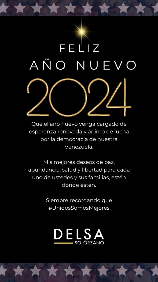 Mis mejores deseos de paz, abundancia, salud y libertad para la familia venezolana, esté donde esté. Que el 2024 podamos abrazarnos y  no falte nadie a la mesa.  Dios bendiga a Venezuela. 
#Feliz2024 y #LibertadParaLosPresosPolíticos