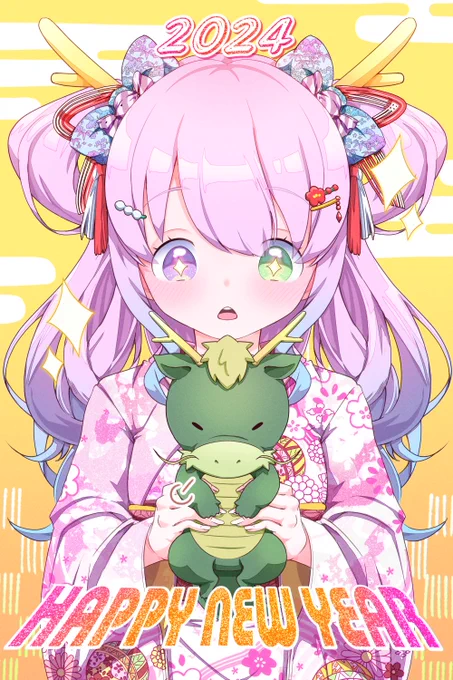 昨日の新年イラストざっくり制作過程まとめ #ルーナート #イラストメイキング