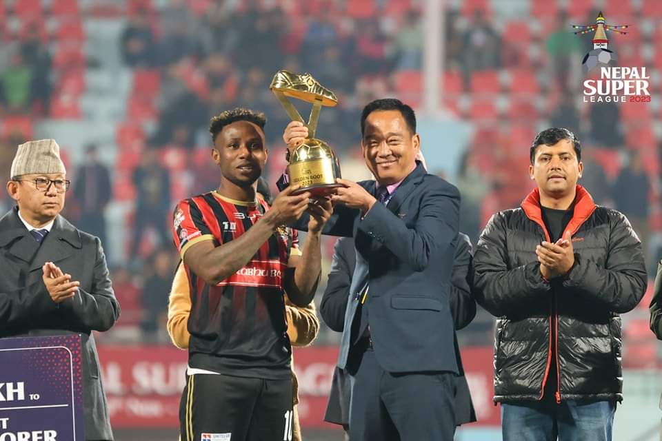 ‍‍‍‍‍‍‍‍‍‍‍‍‍‍‍‍‍‍‍‍‍‍‍‍‍‍‍‍‍‍‍‍‍‍‍                    NEPAL SUPER LEAGUE 2023
                                      SEASON - 2 ⚡️
                                   The Golden Boot

Goal after Goal!
Imoh Ezekiel, striker for Lalitpur City FC from Nigeria scored the highest on