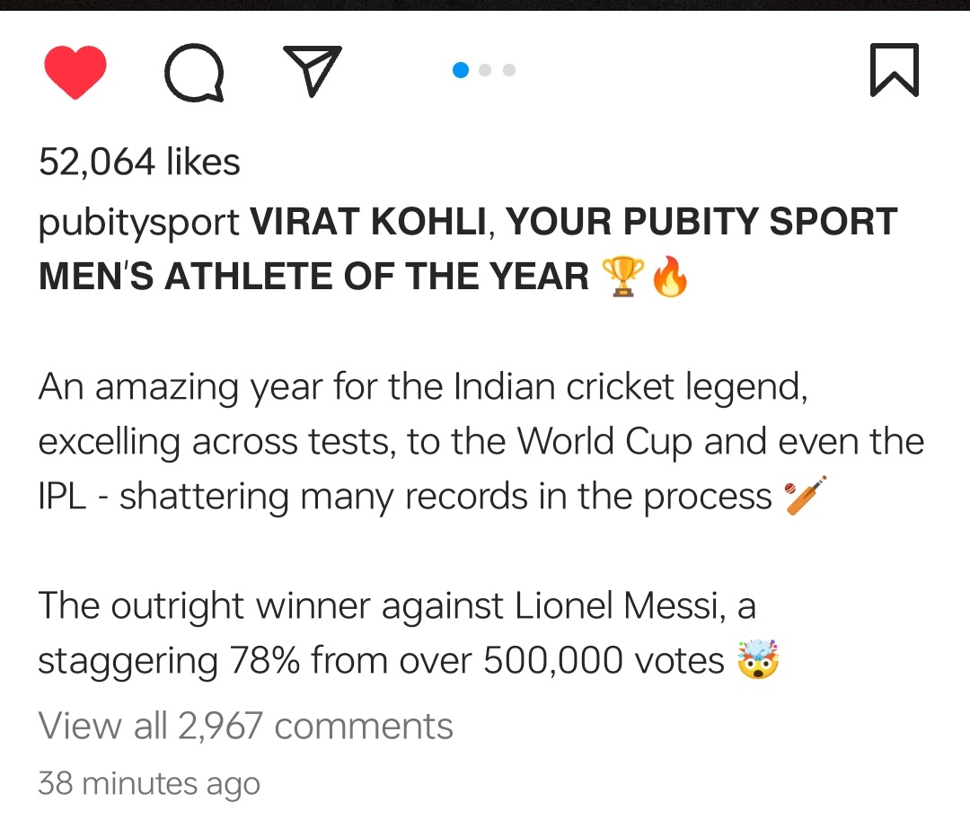 Pubity Official Instagram page posted that '0.5 Million people voted' but bro saying 75 Million people Voted. Virat Kohli deserves and won but atleast don't post fake counts.