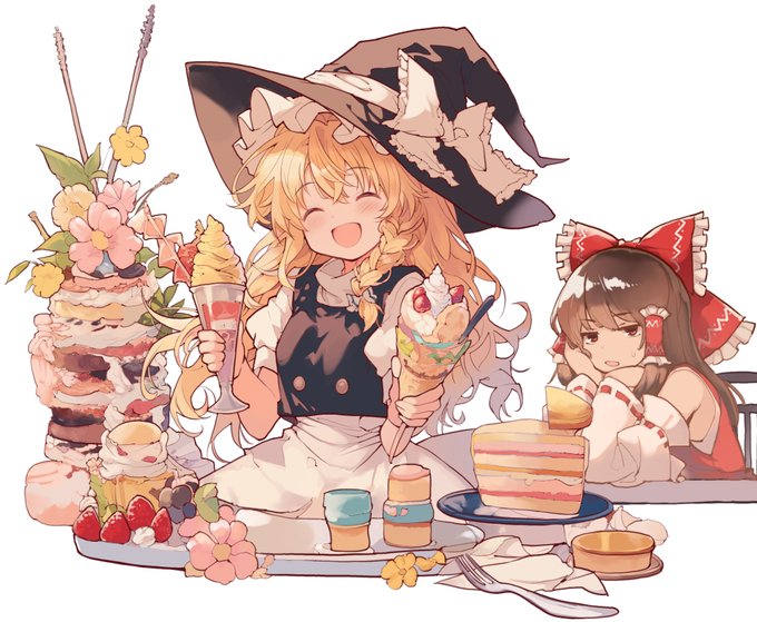 本日の一枚 468枚目 魔理沙「お前(霊夢)のパフェはオレのもの、オレのパフェもオレのもの、な?」 #本日の一枚 #東方 #霧雨魔理沙 #博麗霊夢 