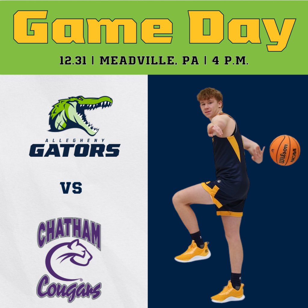 Allegheny MBB (@acgatorhoops) on Twitter photo 🔵GAME DAY!🟡
🆚 <a href="/ChathamMBB/">Chatham MBB</a>
🕠 4:00 P.M.
📍David V. Wise Center (Meadville, Pa)
🖥️ pacdigitalnetwork.com/allegheny/
📊 alleghenygators.com/sidearmstats/m…
#bringyourAgame #d3hoops 🔵GAME DAY!🟡
🆚 <a href="/ChathamMBB/">Chatham MBB</a>
🕠 4:00 P.M.
📍David V. Wise Center (Meadville, Pa)
🖥️ pacdigitalnetwork.com/allegheny/
📊 alleghenygators.com/sidearmstats/m…
#bringyourAgame #d3hoops