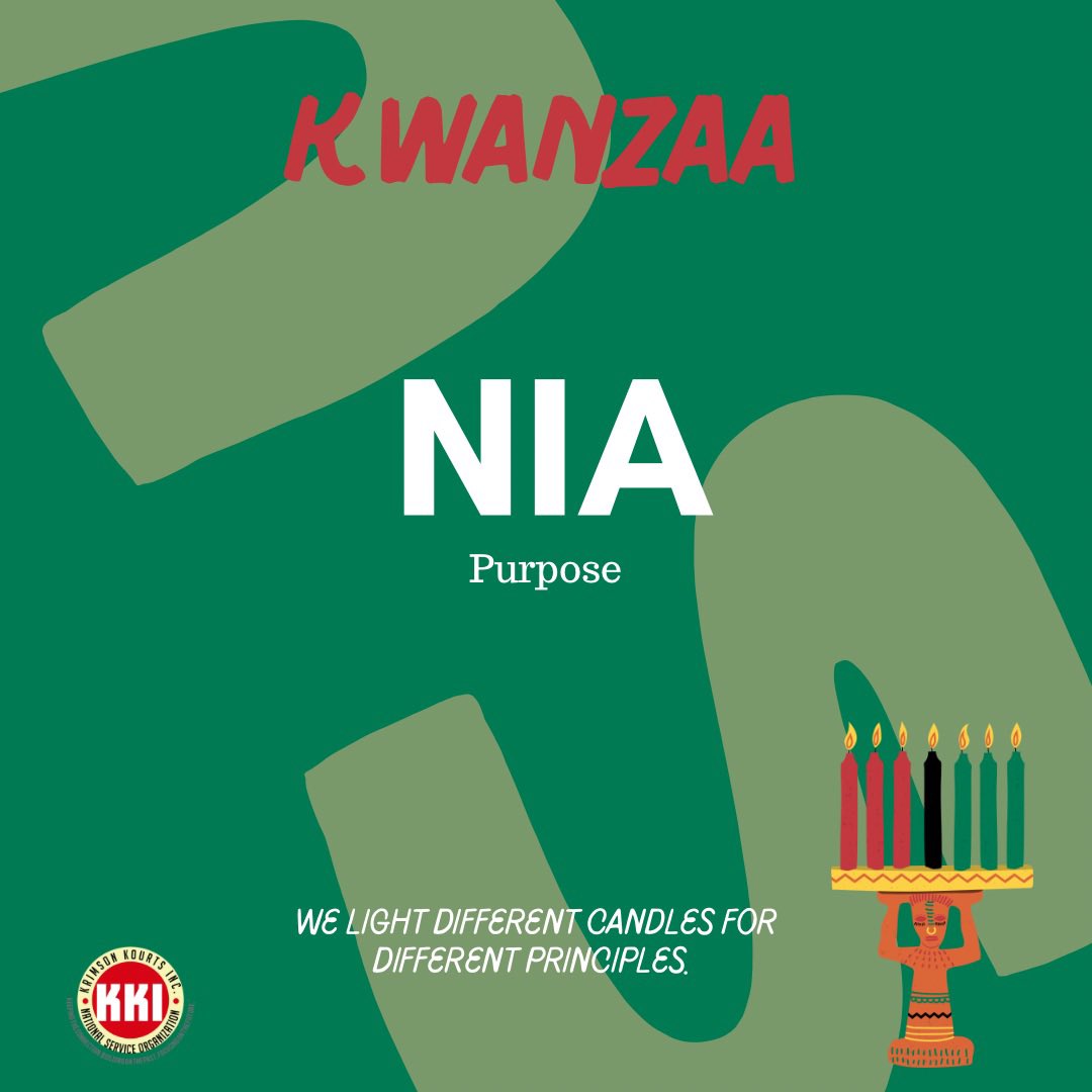 Day 5 of Kwanzaa: NIA

to walk with purpose. Finding your inspiration for the betterment of yourself and others around you.

#kwanzaa #niapurpose #kkinso2005 #sisterhood #communityservice #socialserviceorganization #KKIKares