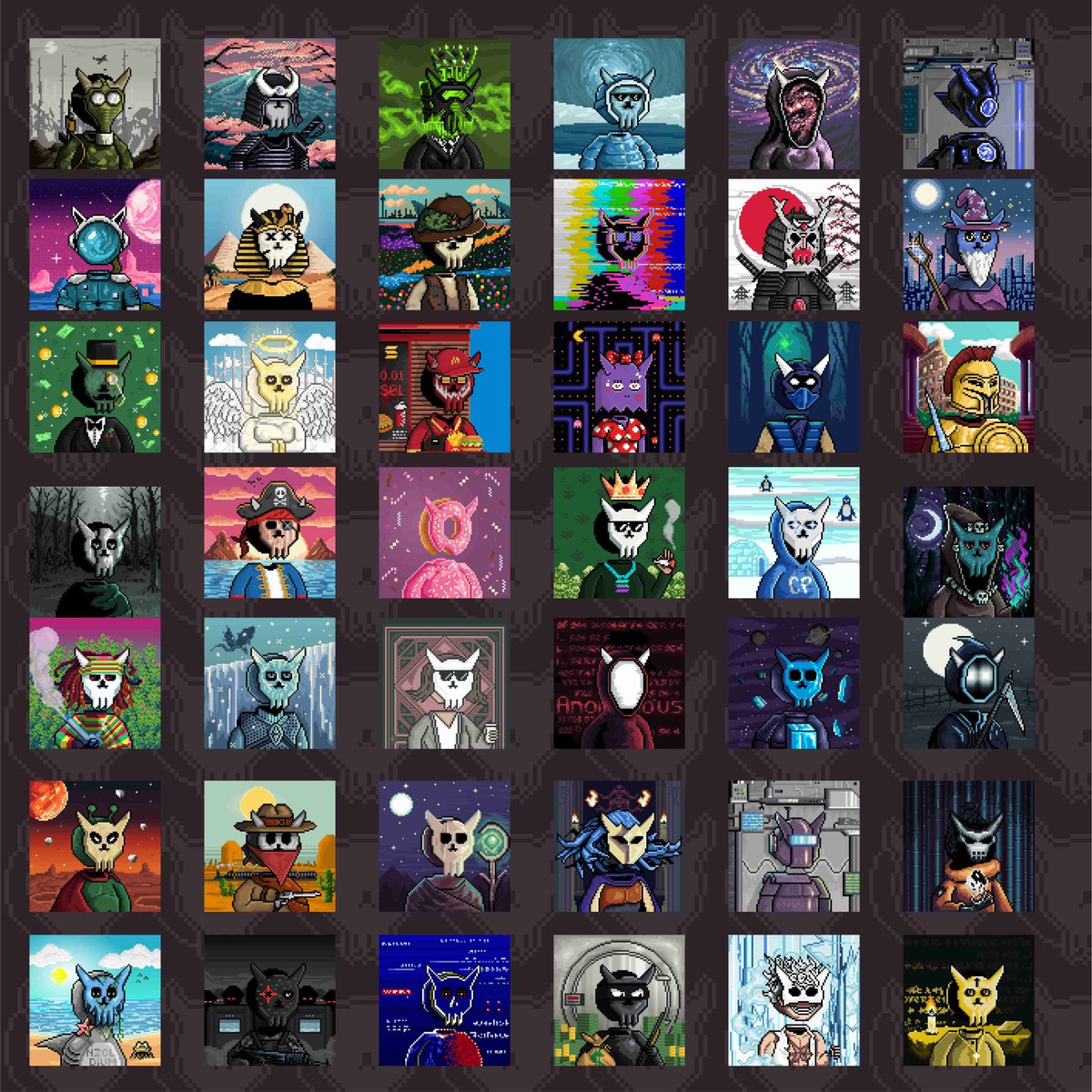 I was hired by <a href="/bam19221/">bam1922</a> and <a href="/frenchy1478/">frenchy1478 🖤</a> and proud to redraw OG collection <a href="/phantsocietynft/">phantomsociety</a> 

It was a really big expirience! A lot of thank you every holder once again for connect!