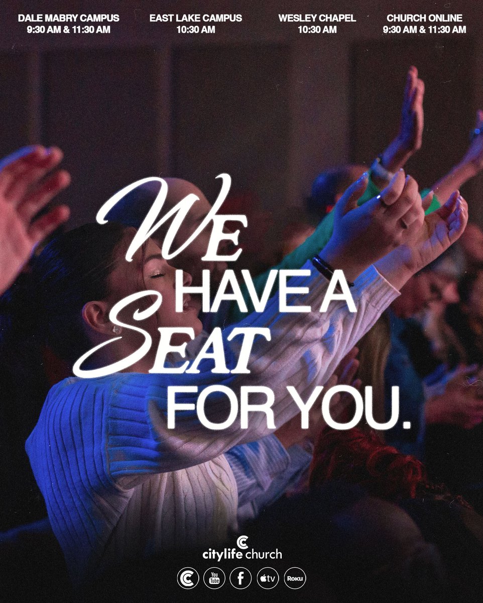 Good morning, family! Happy New Year's Eve! Invite your friends and family, and join us this morning 🤟
 • 
Times &amp; Locations:  
Dale Mabry Campus: 9:30 AM &amp; 11:30 AM 
East Lake Campus: 10:30 AM 
Wesley Chapel Campus: 10:30 AM 
Online Campus: 9:30 AM &amp; 11:30 AM