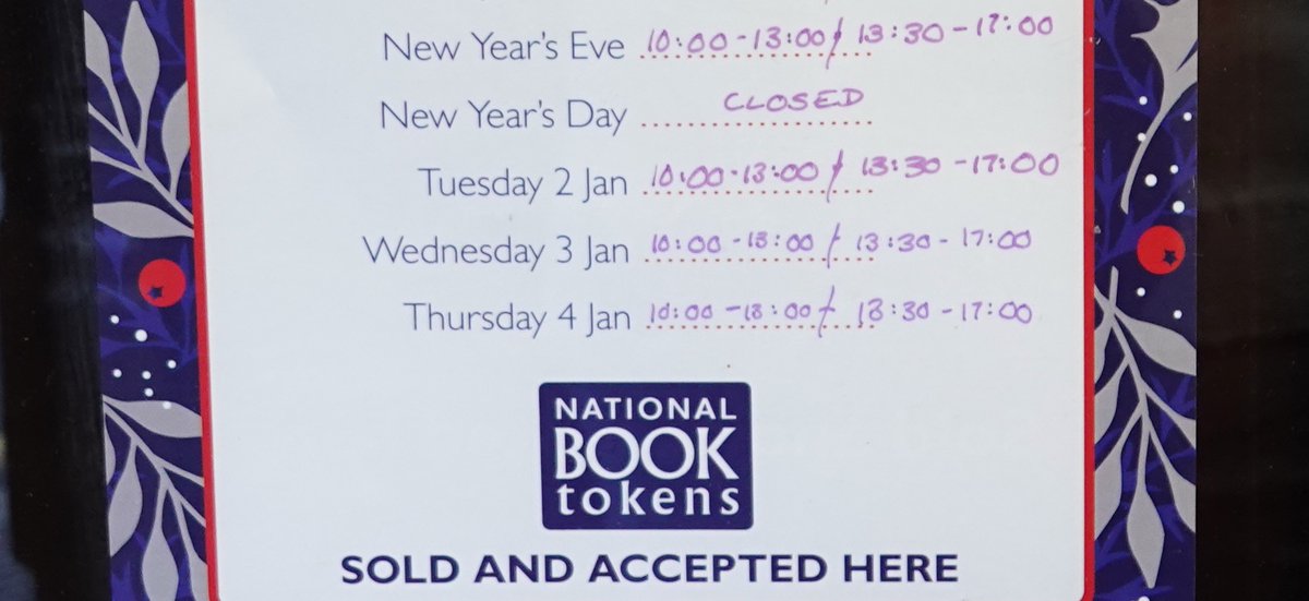 We're open today for a last few hours of 2023 book browsing then taking a rest on New Year's Day before returning to the bookface on Tuesday 2nd January... thanks again to everyone who has supported us this year!