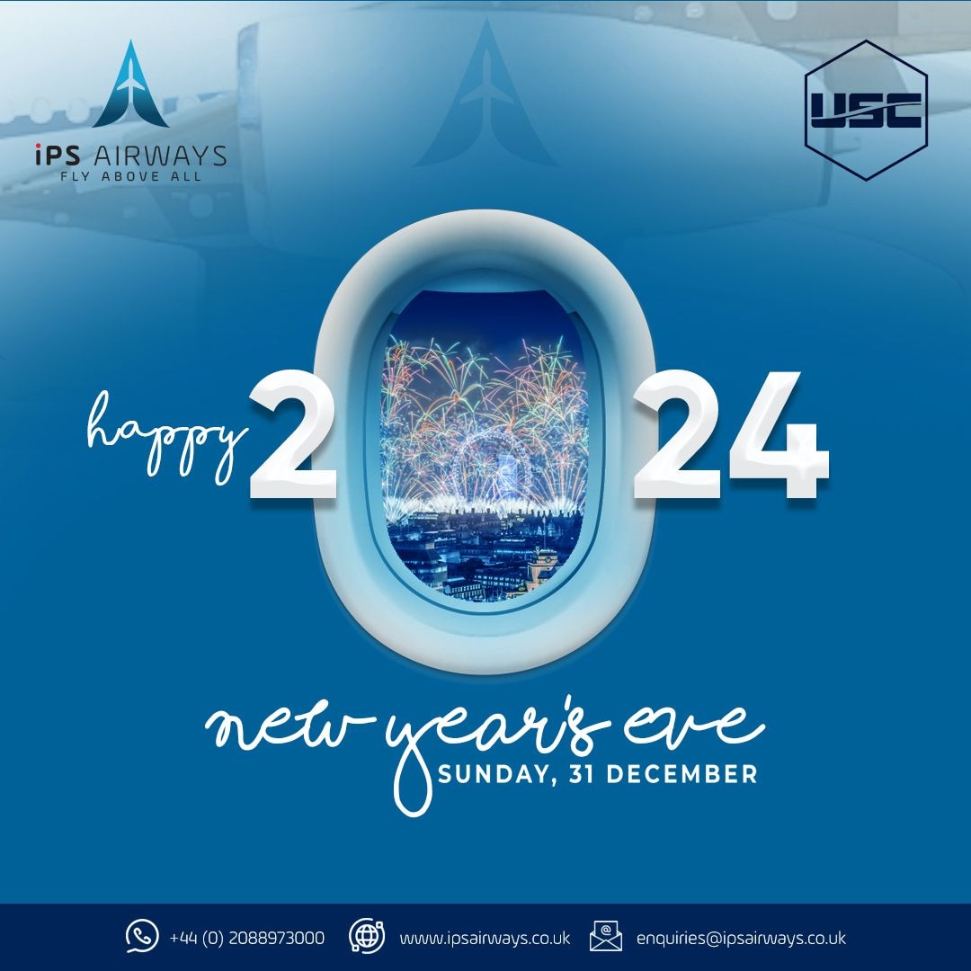 ipsairwaysuk's tweet photo. Launching into a New Year of Adventure! #IPSAirways wishes you a Happy New Year 2024 filled with thrilling journeys, spectacular views, and incredible experiences. Get ready to explore the world with us! ✈️

✉️ enquiries@ipsairways.co.uk
🌐 https://t.co/DKETa2Js5U

 #NewYear2024 https://t.co/n70LUEG3LT