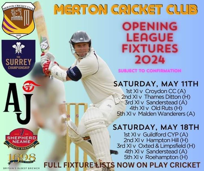 In case you were missing cricket our league fixtures have been released... And do not scratch your eyes, yes that is 5 league teams at little old Merton 😍

Whose ready for nets? We can't wait to see old faces and new alike very soon!

Happy New Year Merton family 🍾