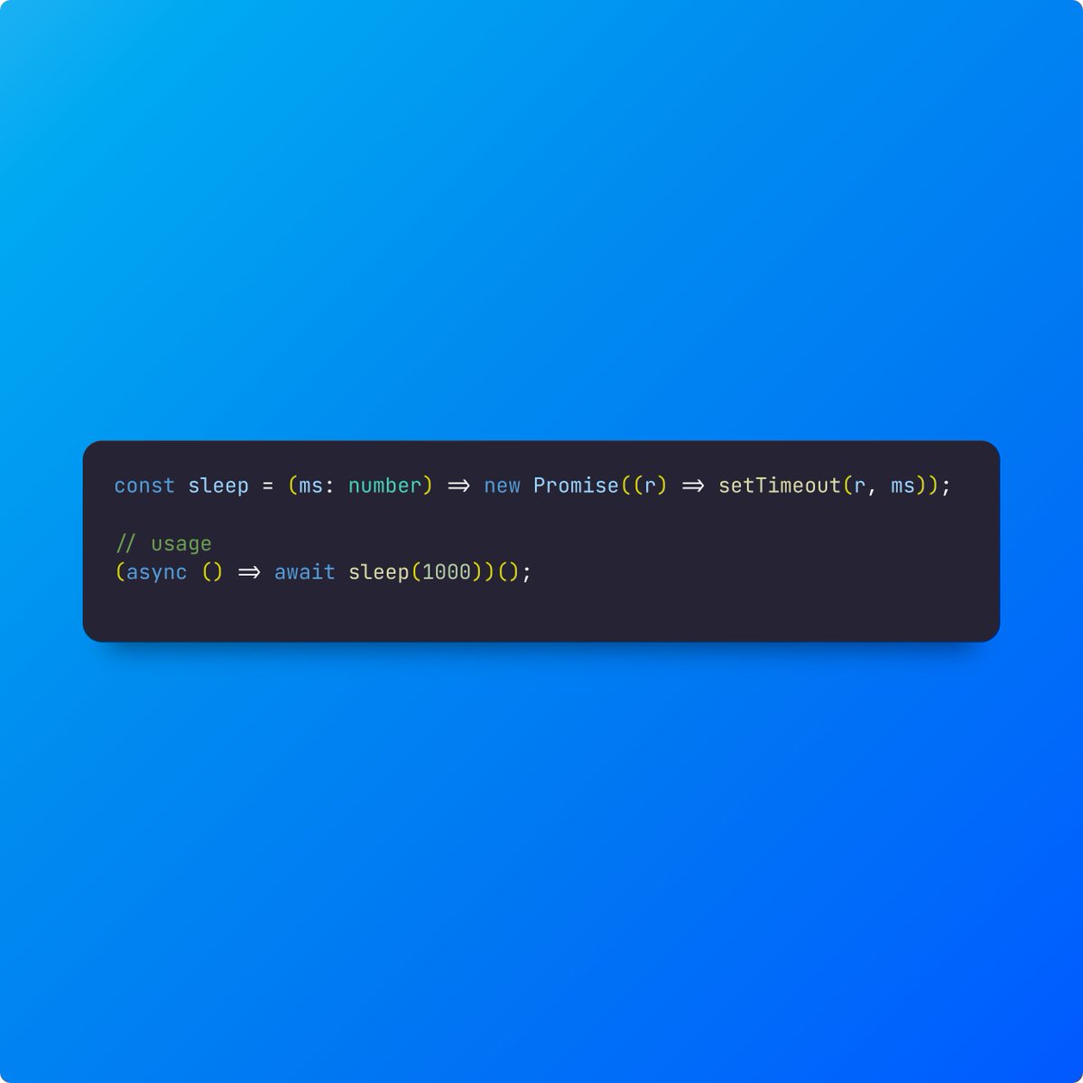 fullstackdev_ts's tweet image. Tech interview task:
Implement a simple sleep function that will “stop” the script execution for a given period in ms.
—
Thanks to Promise and modern JS it can be a one-liner 🥷🏼

#techinterview #javascript #typescript #interview