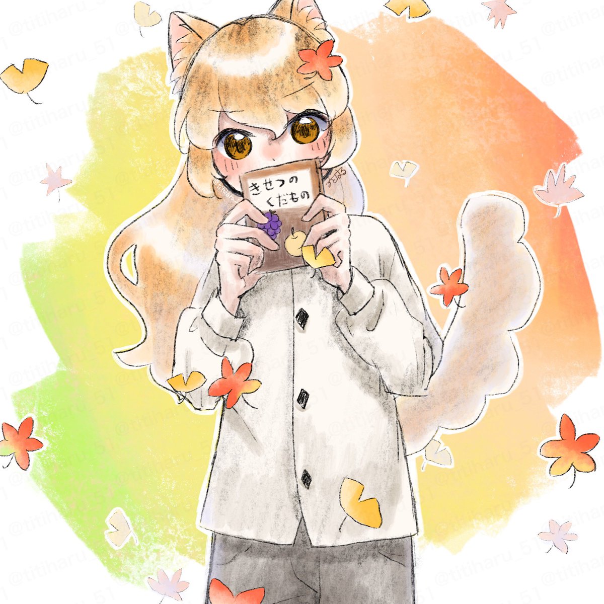 animal ears food print 1girl strawberry print blonde hair solo tail  illustration images