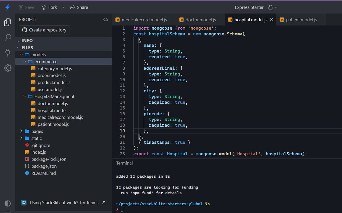 ManavRastogi17's tweet image. 🚀 Day 4 of the #BackendChallenge: Leveled up my data modeling game with Mongoose by diving into the realms of Hospital Management and E-commerce! 🏥🛒 Crafting schemas, defining relationships, and architecting the data backbone for robust applications💡💻#Mongoose #DataModeling