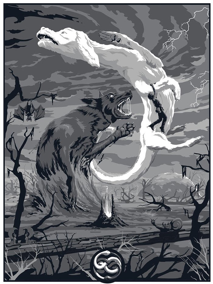 RetroReminiscer's tweet photo. The NeverEnding Story (1984)  
Art by Steve Thomas. https://t.co/EA0eAzXOD9