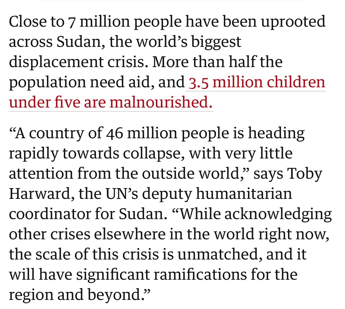 Informative overview of the year’s catastrophes in Sudan — mass rape, 7 million displaced, 3.5 million malnourished kids, ethnic cleansing ongoing. amp.theguardian.com/global-develop…