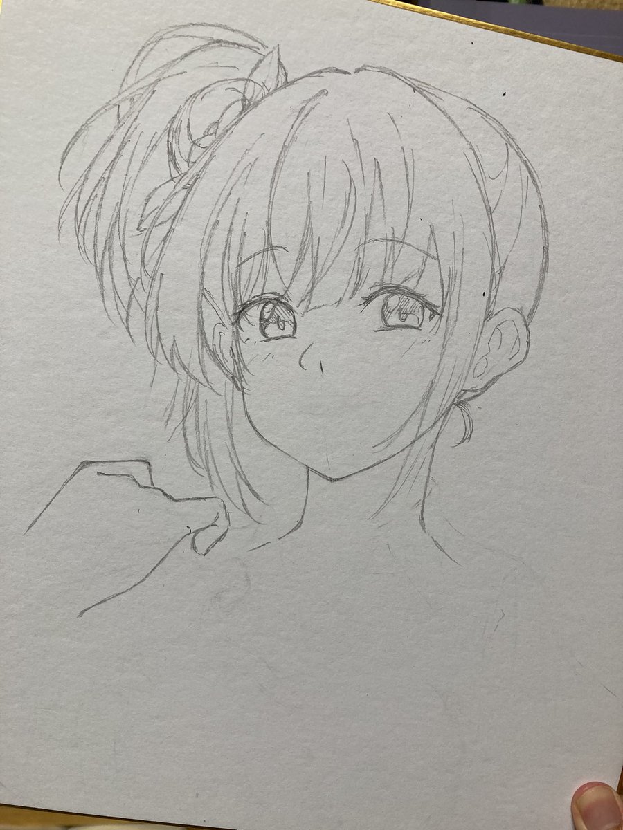 実家で暇なので梢先輩で色紙描いてる