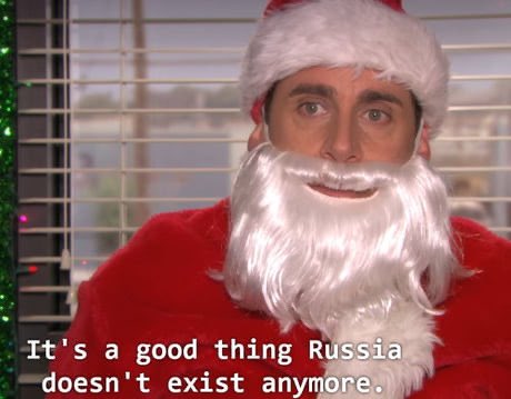 Якщо почати дивитися дванадцяту серію Офісу шостого сезону Secret Santа о 23:44:51, то Майкл скаже: «Добре, що росія більше не існує» рівно опівночі, починайте свій Новий рік правильно!