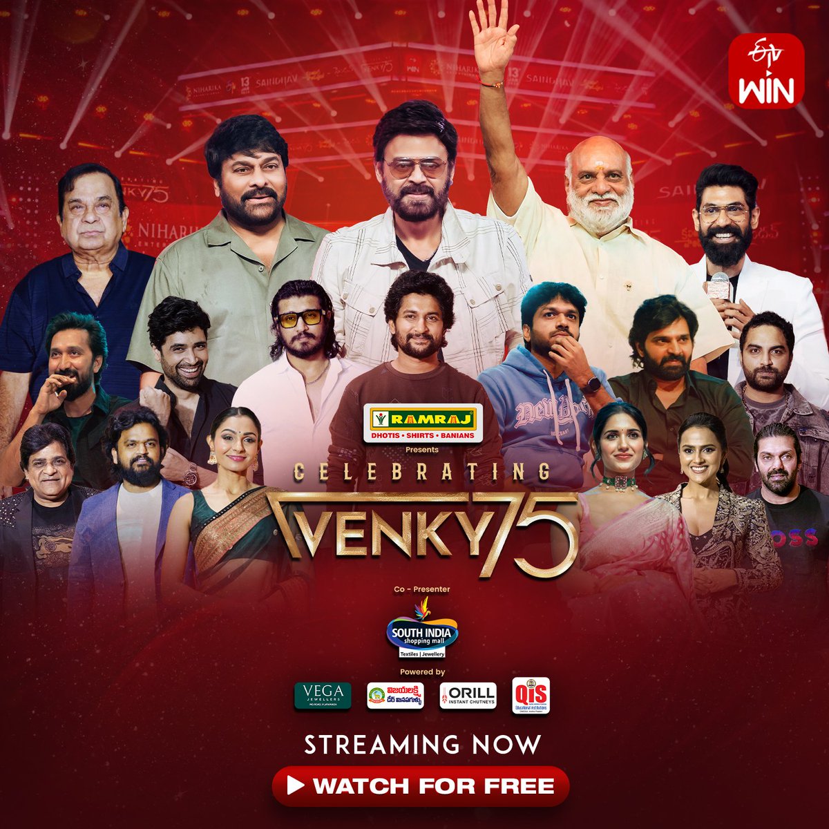 Let's bid adieu to 2023 in style with our beloved stars coming together to celebrate Victory @Venkymama🔥 #CelebratingVenky75 out on @etvwin💥 Watch it 'For FREE' here! ▶️ bit.ly/Venky75 @NiharikaEnt @MediaYouwe #Venky75 #SAINDHAV #SaindhavOnJan13th #WinThoWinodam