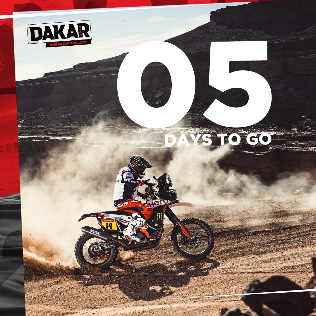 The countdown has begun, and the excitement is building up – we can feel the rumble in our very bones! 🤩 #GearedForGlory #RaceTheLimits #Dakar2024 #DakarRally @dakar @OfficialW2RC @HeroMotoCorp @MonsterEnergy #dakarrally2024 #racing #rallyracing #motorsport #motosport