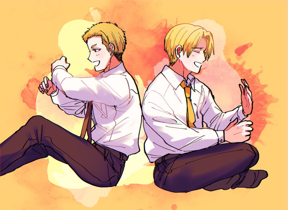 sanji (one piece) multiple boys blonde hair necktie 2boys male focus shirt sitting  illustration images