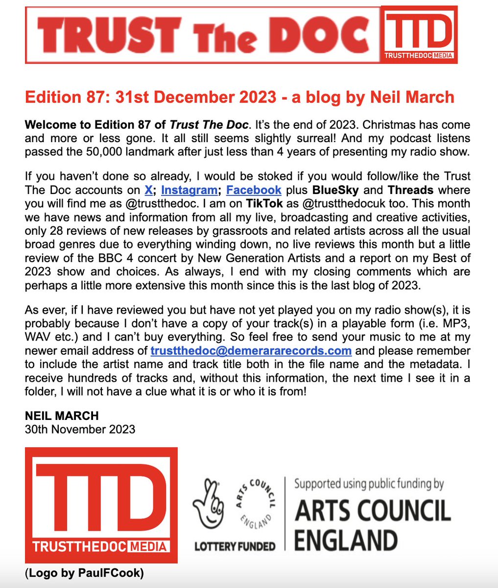 ... and Ed 87 #TrustTheDoc published today ft:
@musicofsounduk <a href="/montagecollect1/">montage collective</a> <a href="/RuinzAson/">RNZ ASN💫</a> #SophieAbraham <a href="/coupdekat/">kat</a> #OurRoyalDispleasure <a href="/geckoofficial/">Gecko</a> <a href="/DinaOgon/">Dina Ögon</a> <a href="/BeckGra/">Graham Graham Beck</a> <a href="/theredstains/">The Red Stains</a> <a href="/thePocketSun/">Pocket Sun</a> <a href="/happyasyoulike/">Happy As You Like</a> #TheKintners #Tee <a href="/KSMoreTime/">KS MoreTime</a> + more...
demerararecords.com/trust-the-doc