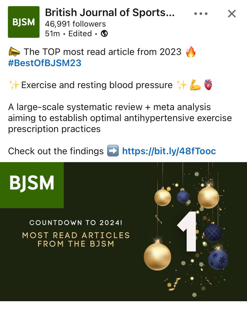 Most read article of 2023 @BJSM_BMJ. Very pleased with this and hope 2024 is as successful. Happy New Year everyone. @EdwardsJ361 @MScExerciseCCCU @SpExSci_CCCU