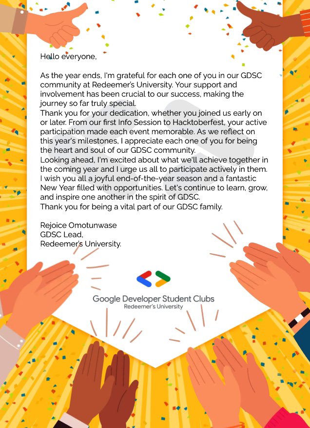GDSCRUNCHAPTER's tweet photo. Thank you for being a part of our community❤️

Stay tuned for what's to come in 2024! - Instagram | X | Linkedin -

https://t.co/8WeJgstZiF

#gdsc #gdscrun #gdscrun2024 https://t.co/v2ovwW9URt