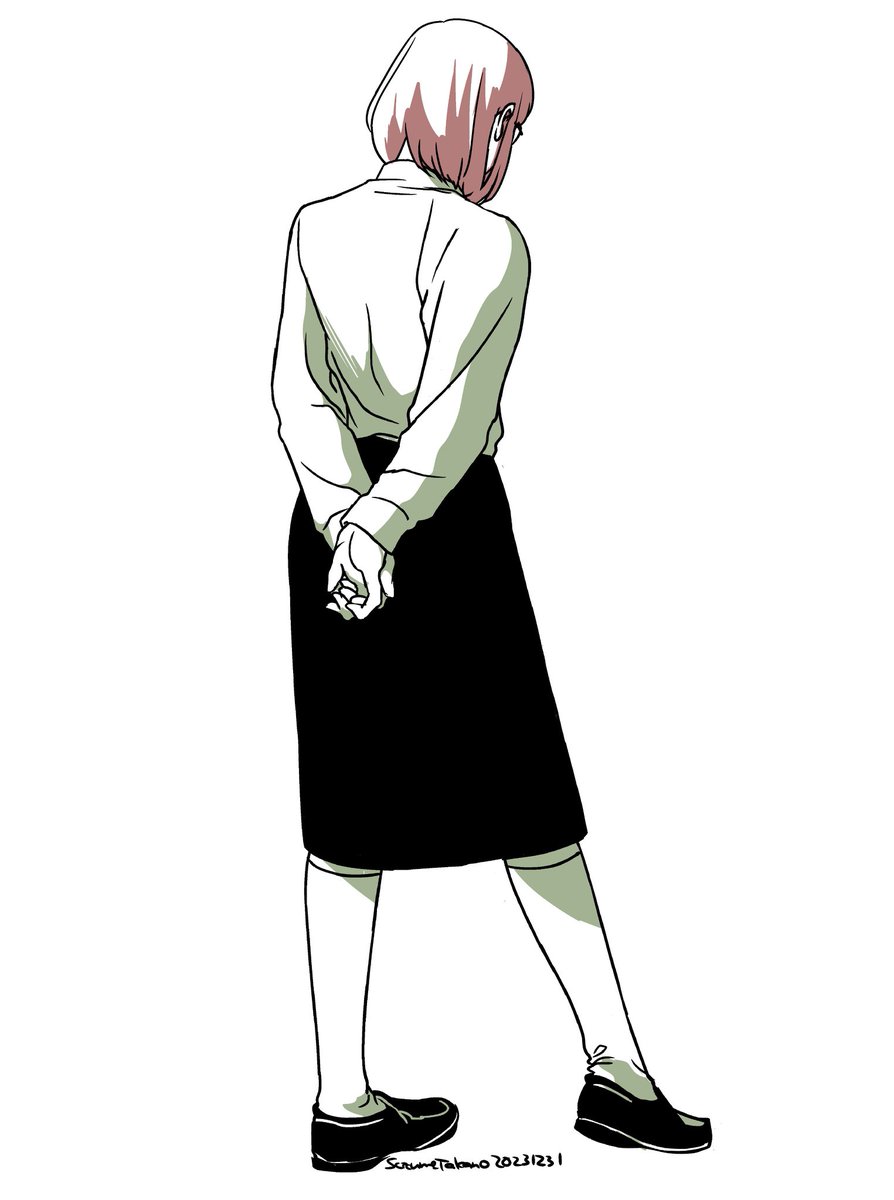 1girl solo skirt full body white background arms behind back shirt  illustration images