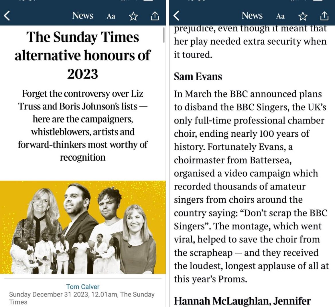 Very toucbed to be included in the Sunday Times 'Alternative Honours' list - and genuinely humbled, because there are some truly amazing people listed here. Proud to be on the list alongside @markdavyd of @musicvenuetrust