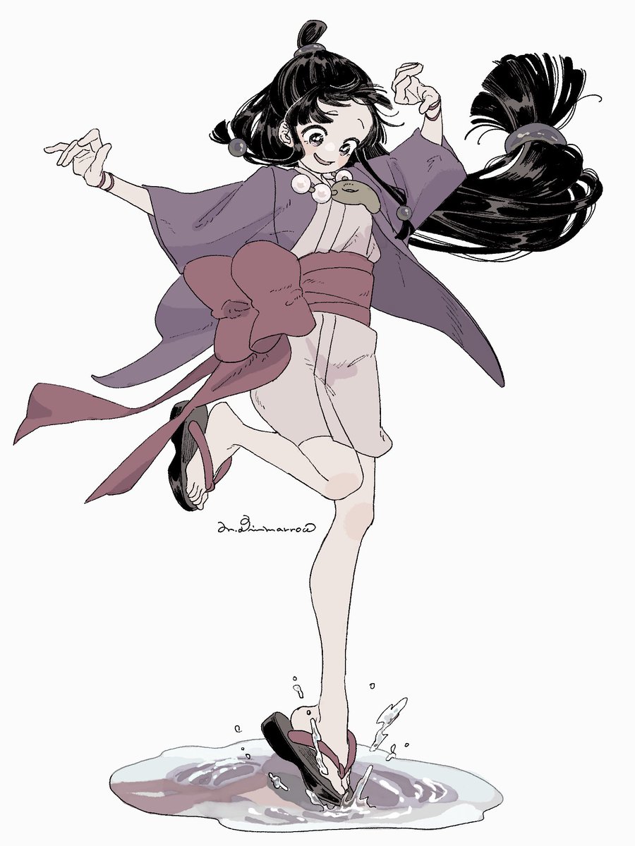 maya fey 1girl solo japanese clothes long hair black hair necklace kimono  illustration images