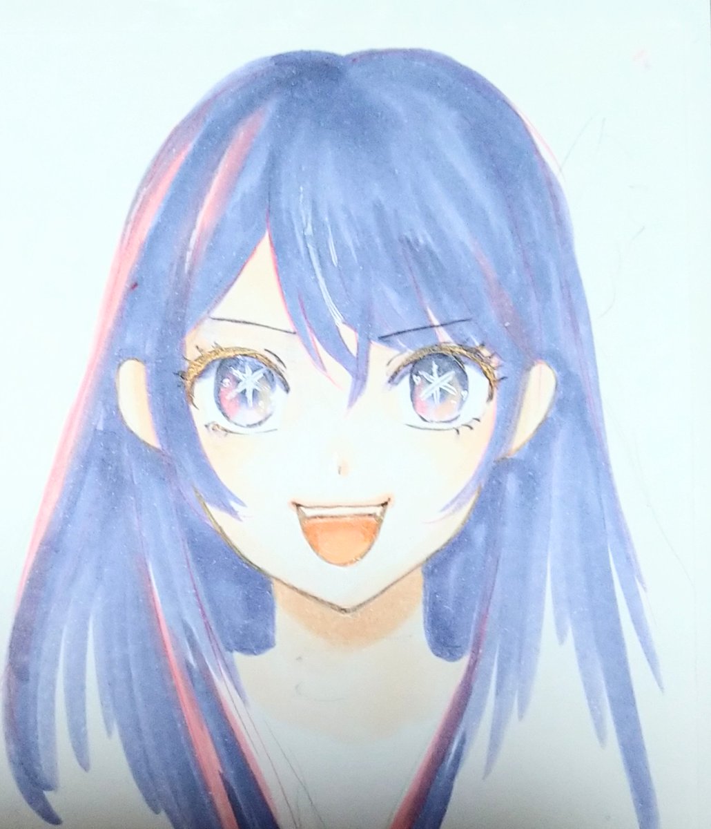 「娘ちゃんが私のPCでアイ描いてるので、横で一緒にアナログアイを雑に描いてみた:D」|RIKAOのイラスト