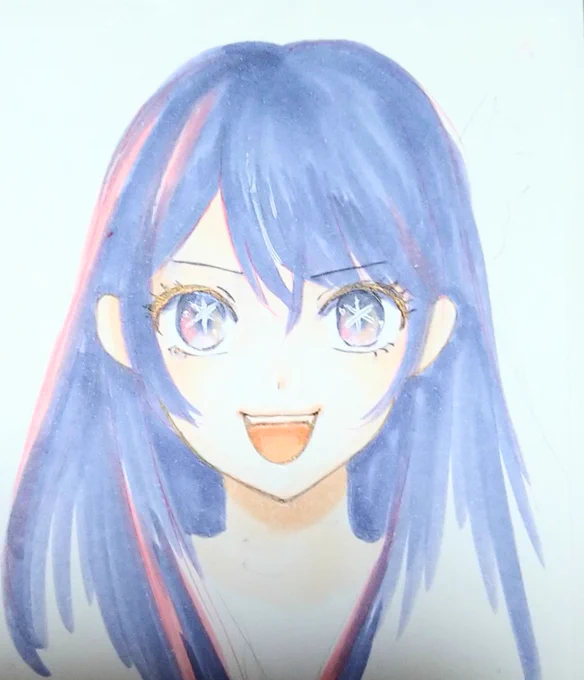 娘ちゃんが私のPCでアイ描いてるので、横で一緒にアナログアイを雑に描いてみた:D色々ヘタだわw 