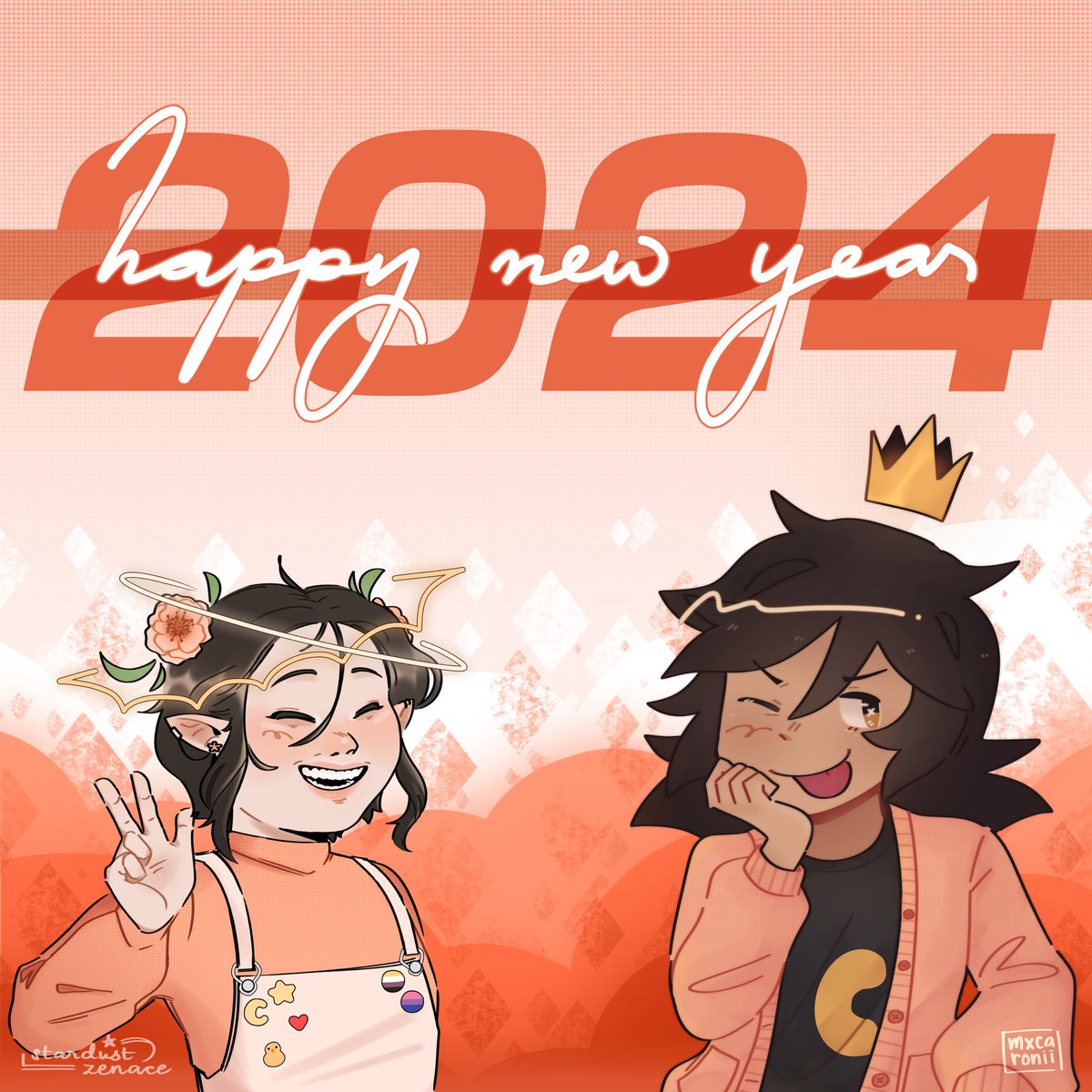 happy new year 2024 from me and <a href="/stardust_zenace/">zephyros, the western wind ☆♪</a> !!

it's been a difficult year
but we're all still here
so may this year be kinder 🍑💫