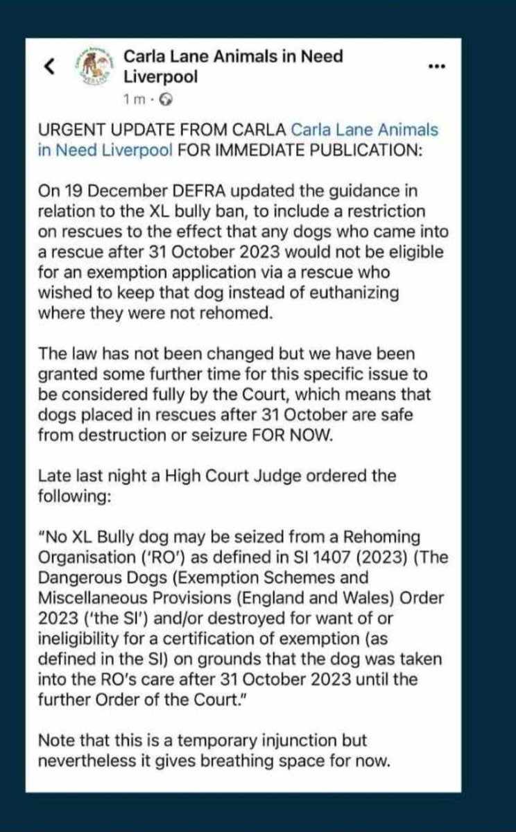 URGENT UPDATE from the High Court for rescues, concerning the #XLBullyBan  @RSPCA_official @Battersea_PA @DogsTrust @The_Blue_Cross @PDSA_HQ 

 @John_Cooper_QC
