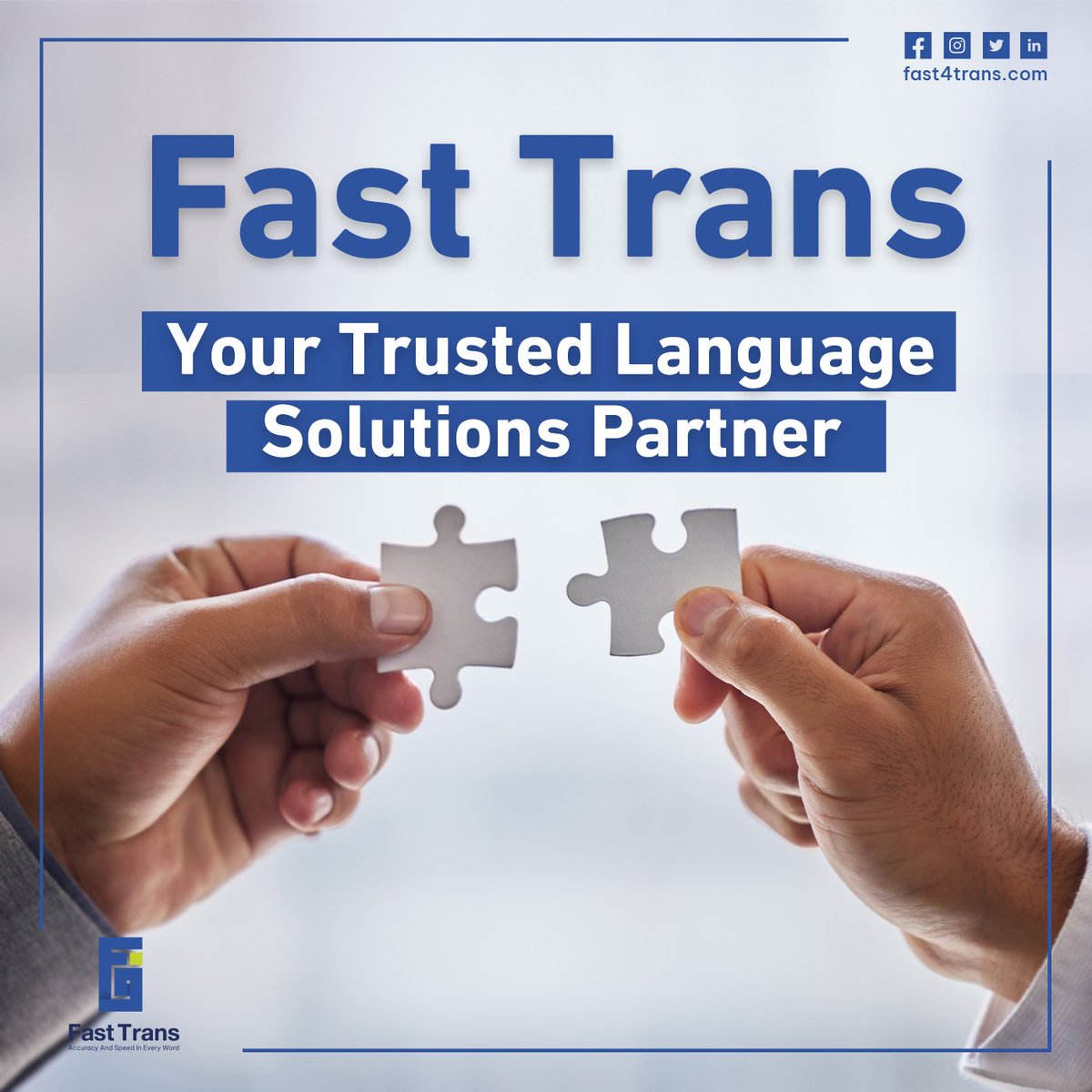 FastTrans21's tweet image. Our vision is to be the premier provider of language solutions in the Middle East, delivering services that exceed expectations. Trust Fast Trans for your translation needs.
#FastTrans
#TranslationServices 
#Localization
#LanguageSolutions