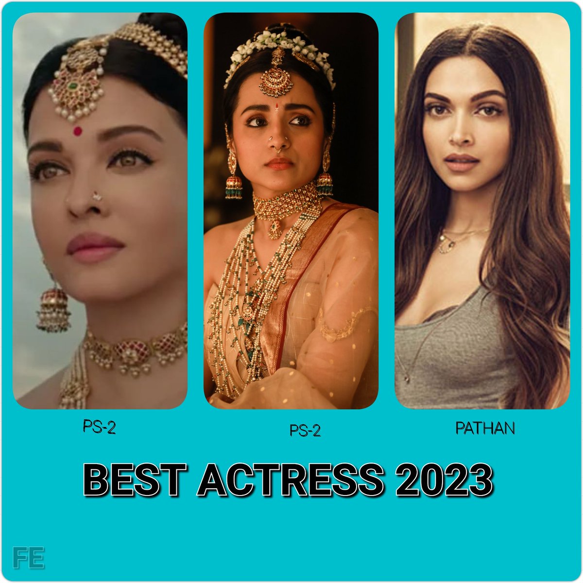 #FansExpress : Top 3 Best Actress India (2023) 

#AishwaryaRaiBachchan @trishtrashers @deepikapadukone  

#PonniyinSelvan2 #Pathaan 

#Trisha #DeepikaPadukone