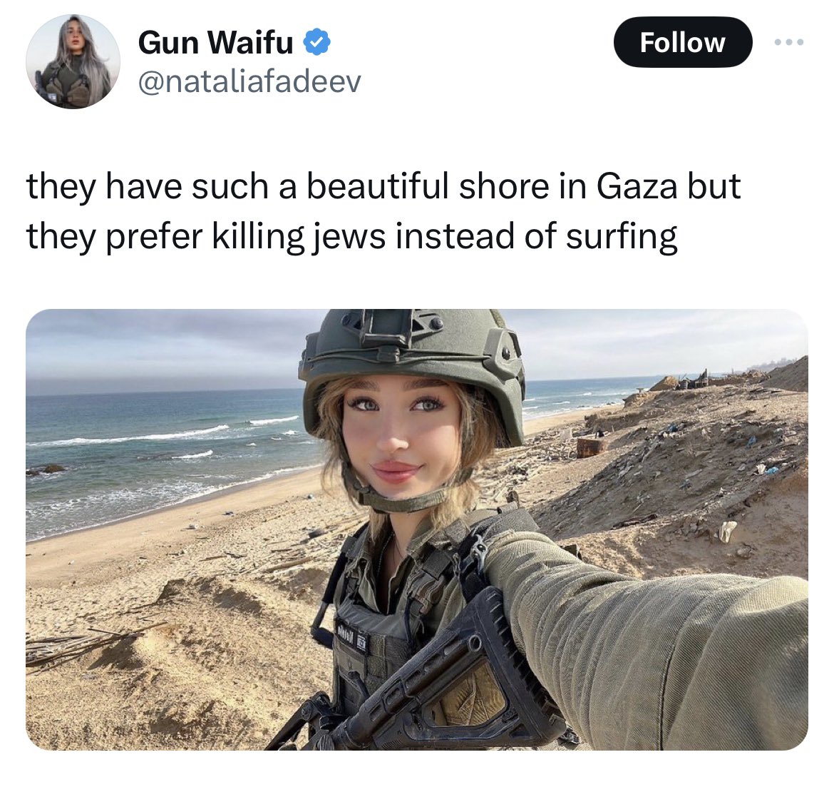 The importation of surfboards into Gaza has been prohibited by Israel. If the Palestinians want to surf on their own shores, they have to overcome a genocidal apartheid state full of brainwashed child soldiers who don't have a clue they're pawns for Western imperialism.