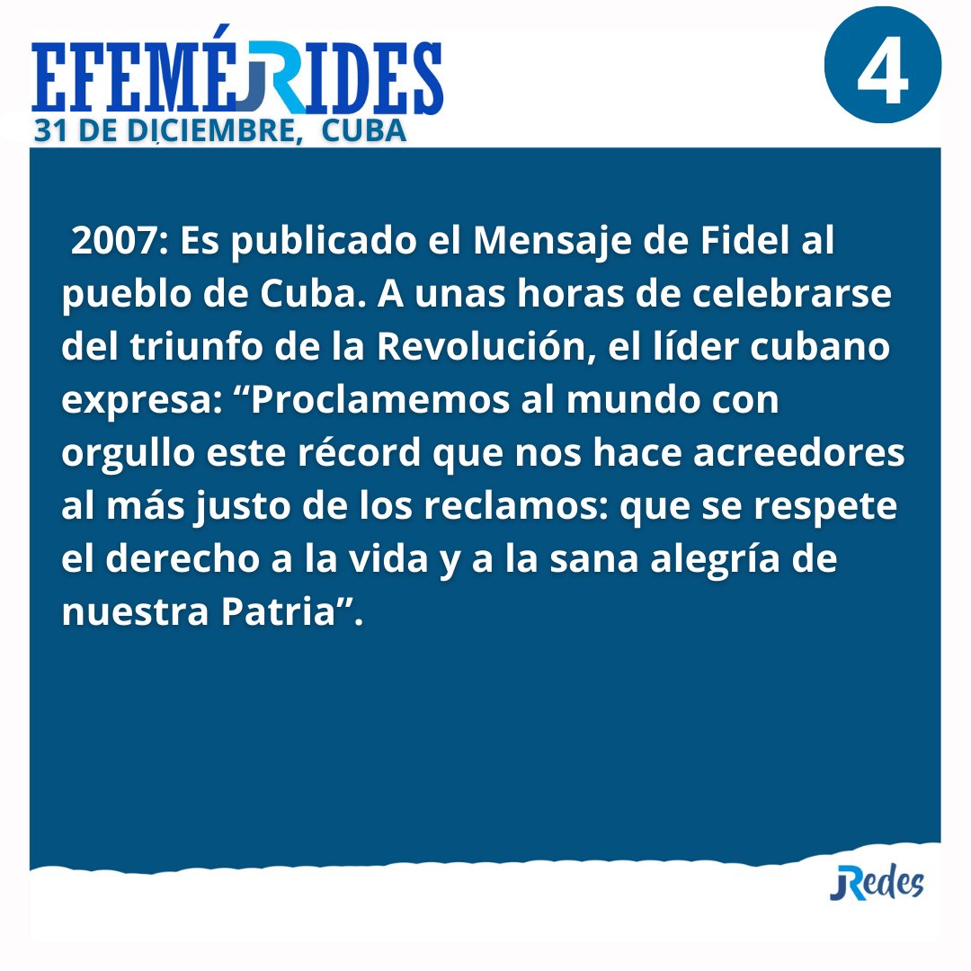 Resumen de Efemérides hoy 31 de diciembre en  
#Cuba 🇨🇺 

#CubaViveEnSuHistoria 
#EstaEsLaRevolución