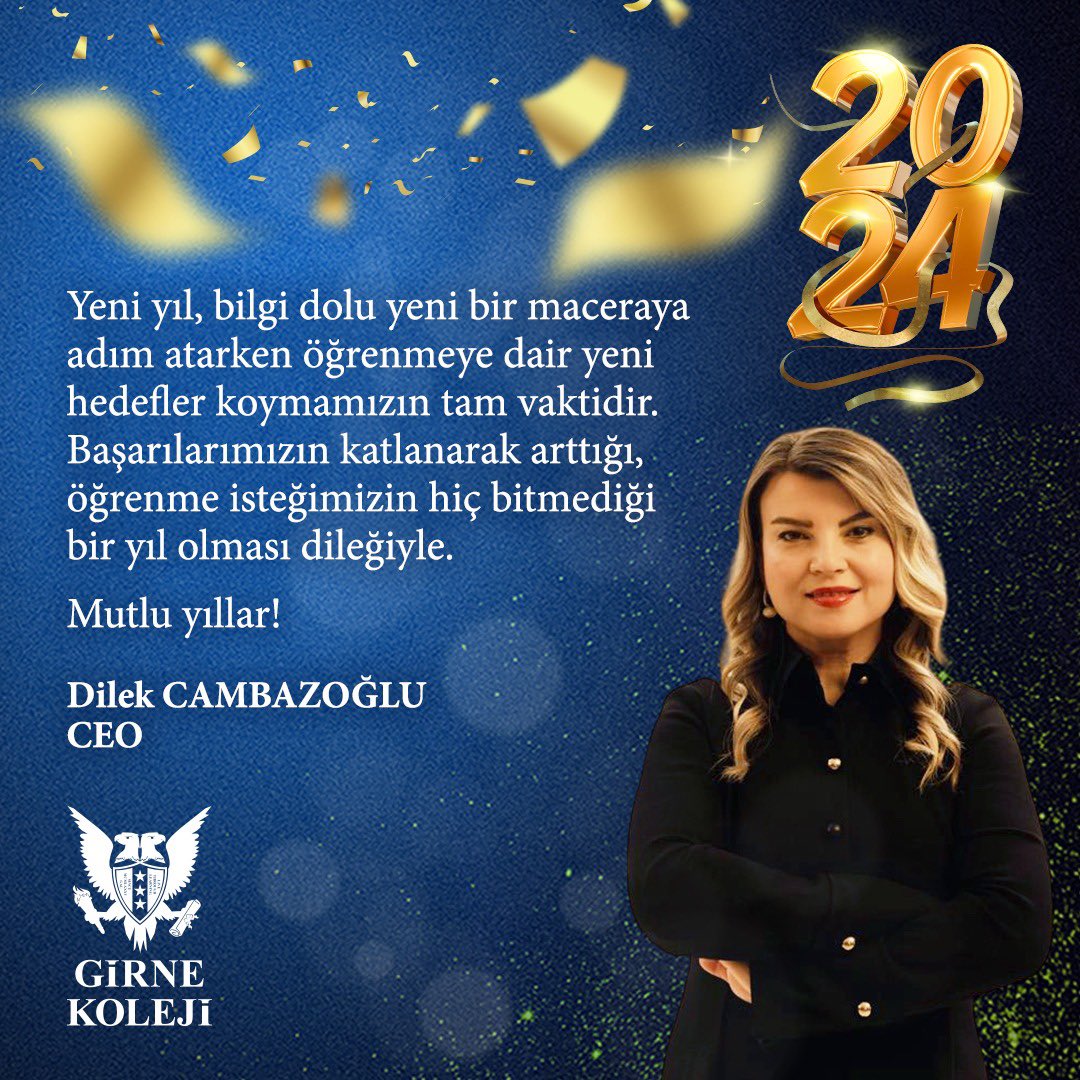 GirneEdremit's tweet photo. CEO'muz Sayın Dilek Cambazoğlu' nun yeni yıl kutlama mesajıdır.

#GirneKoleji #DünyanınKapılarıSanaAçık #YeniYıl #YeniyılınızKutluOlsun #Hoşgeldin2024 @dilekcambazoglu https://t.co/eH2pTMEPUR