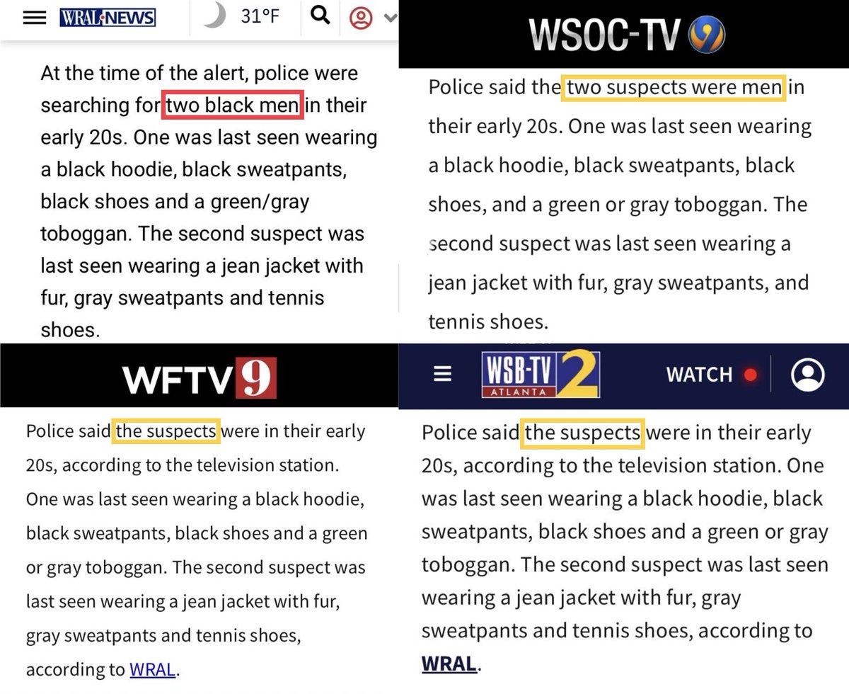 2 black men killed a police officer over the weekend in Greensboro, NC.

The suspects are still at-large, but only 1 outlet published the full description.

Wokeness is a mind virus.