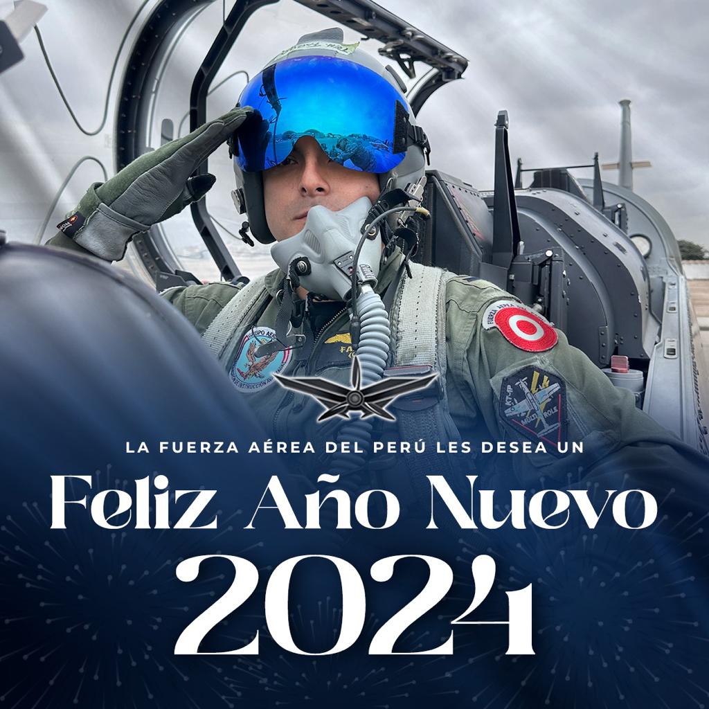 fapperu's tweet photo. Desde el Cielo de Quiñones, las damas y caballeros del aire que integramos la Fuerza Aérea del Perú, les deseamos un próspero Año 2️⃣0️⃣2️⃣4️⃣ y que sigamos unidos luchando por nuestro país, para que el Perú siga arriba, siempre arriba. https://t.co/btMotKkN8j