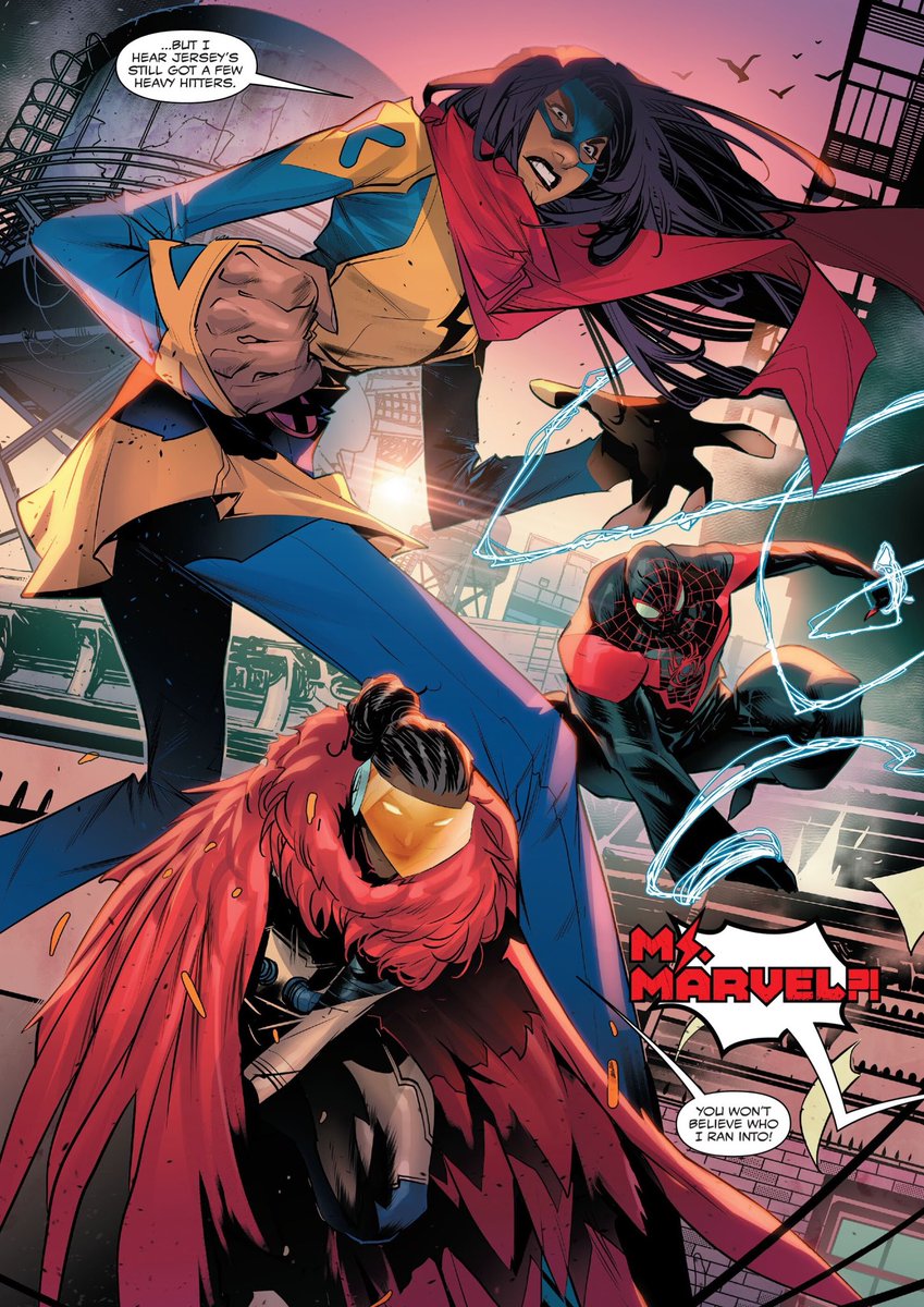 Spider-Man, Starling, Ms. Marvel, and Shift vs Prowler in ‘Miles Morales: Spider-Man’ #14