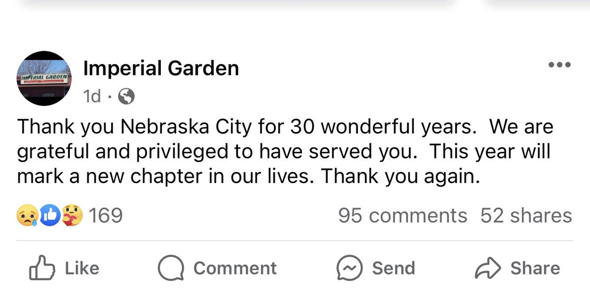 ScrapGod69's tweet photo. Itโs a crying fucking shame what the @Nebraska_City @NebraskaCityNE has done to these fine people !! Over 30 years of business in this town. And you guys decide to fuck them over on the summer road project and bleed them dry financially!! RIP Imperial Garden. #sofuckedup https://t.co/hMLaw3iYZ0