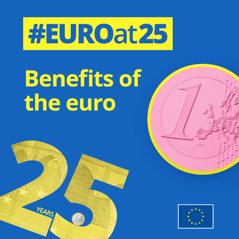 ecfin's tweet photo. For the past 25 years, the euro has been making the life of citizens of the euro area easier. #EUROat25

The 💶 euro makes it easier to:
🧳 Travel
🎓 Live, work and study abroad
🛍️ Shop 
🤝 Do business