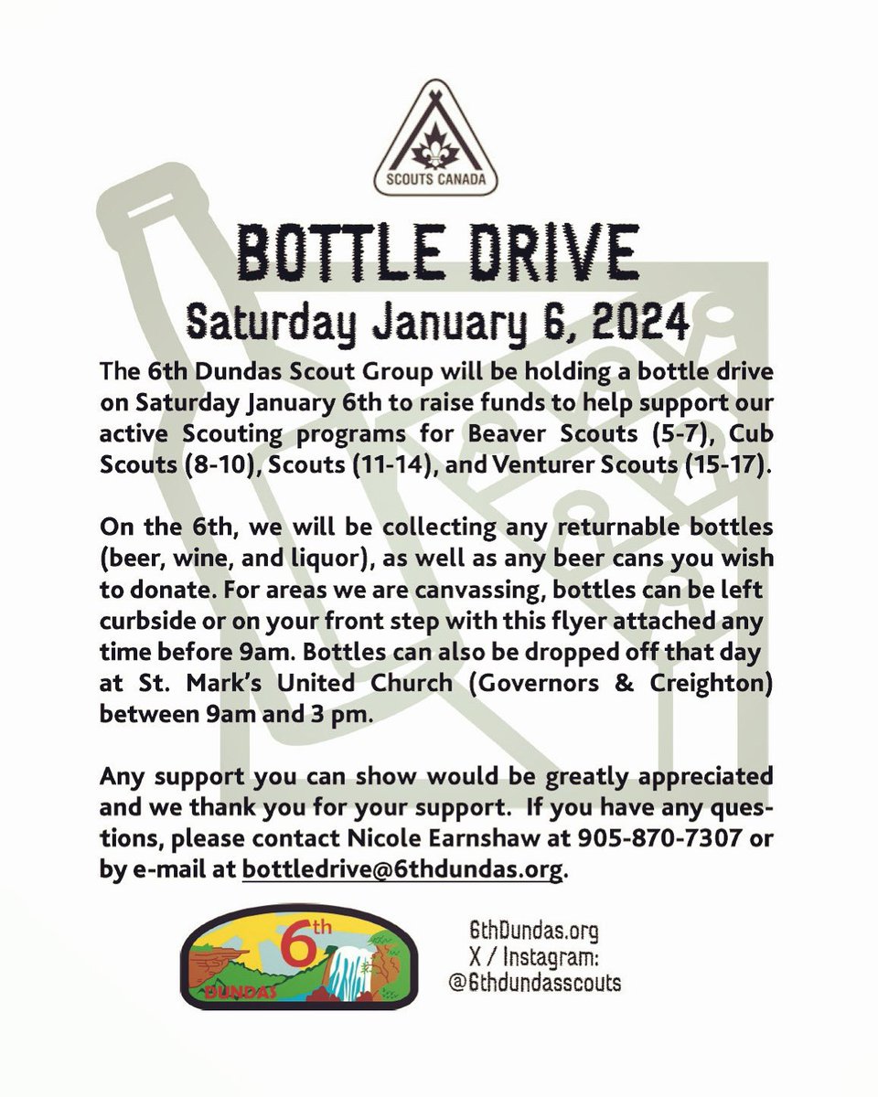 Best wishes from @6thdundasscouts this holiday season!  Our #bottledrive is back January 6, so please hold on to some of the empties from your holiday celebrations to help support our youth programs! #scoutsdostuff #dundasontario