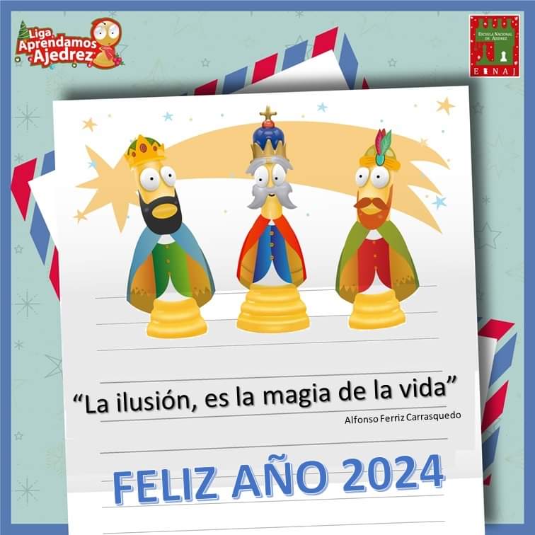 ESNAJ's tweet photo. Que en este nuevo año, la ilusión sea el motor que nos impulse a alcanzar nuestros sueños y a descubrir la magia en cada momento. Feliz Año Nuevo 2024
#Felizaño2024 #Ajedrez #Año2024 https://t.co/pqrkfJjfhO