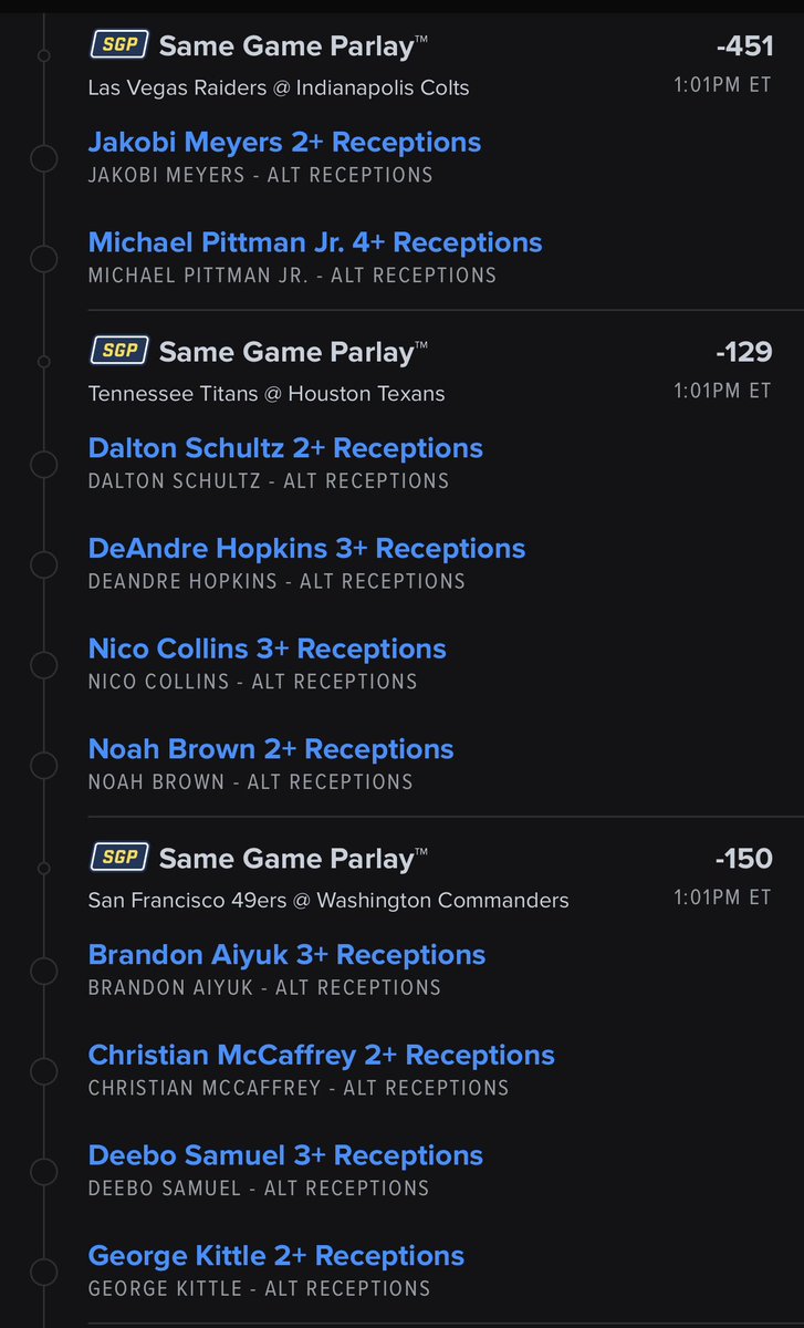 FanduelGuru777's tweet image. MORNING Fam!!! 
Let’s roll today!!! 
* ALT RECEPTIONS PARLAY!! 
* Very hittable
* more parlays to follow before kickoff. #fanduel #parlay #receptions 

account.sportsbook.fanduel.com/sportsbook/add…