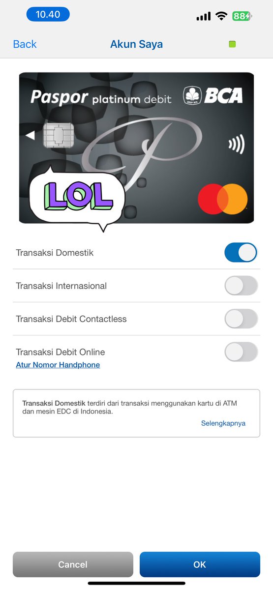 Darryl_Wezy's tweet photo. Tips setting kartu debit BCA kalo di tempat keramaian yg banyak copet. Ini masih jarang diketahui sama beberapa nasabah BCA. 

1. Klik Akun Saya, pilih Kontrol, aktifkan transaksi domestik, tapi NONAKTIFKAN trans. internasional, &amp; juga trans. debit CONTACTLESS <— INI WAJIB. https://t.co/Ng6ULceTzk