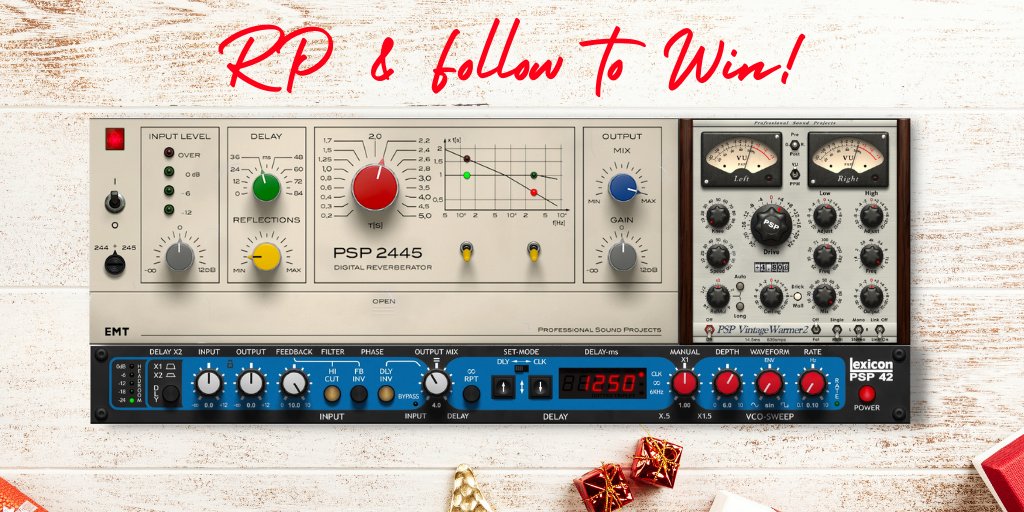 plugindeals's tweet photo. REPOST &amp; FOLLOW @plugindeals and @PSPaudioware to WIN one of the 3 plugins offered by PSPaudioware: PSP VintageWarmer, PSP 2445 EMT Reverb &amp; Lexicon PSP 42 🎅 

🎄 https://t.co/56f0HN2XJ0  

3 Winners chosen January 3 https://t.co/CL2Z1t9ZwO