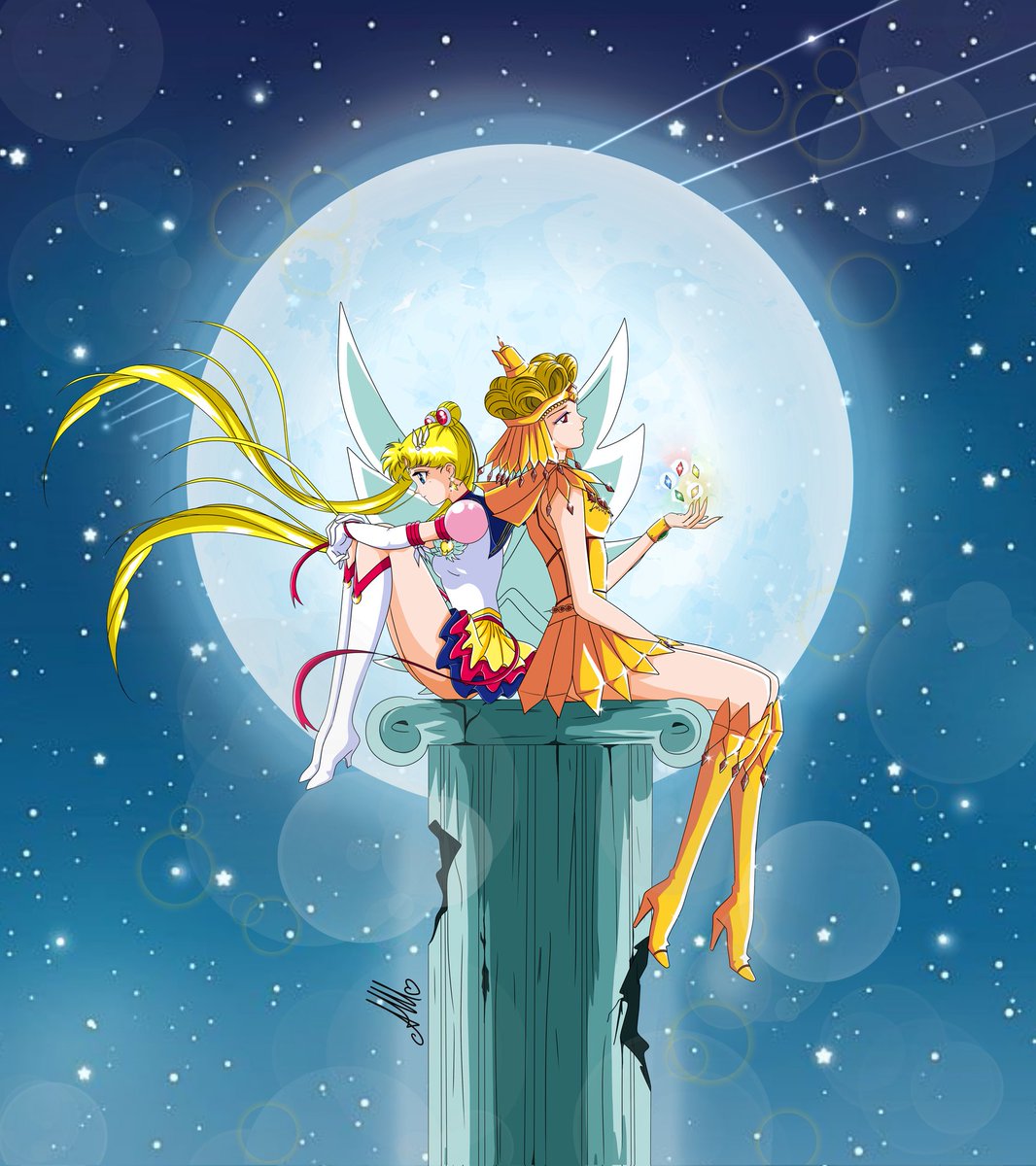 🥳 with this #fanart I wanted to wish everyone a #happynewyear make a wish for the shooting stars you see and it will come true. best wishes to everyone 🙏❤️#sailormooncosmos #naokotakeuchi #supersailormoon #sailorgalaxia   #prettyguardiansailormoon #sailormoon #princessserenity
