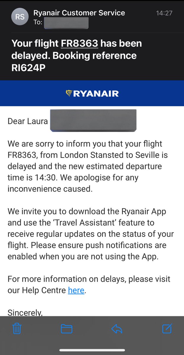 laura_092's tweet photo. Hi @Ryanair ! I’ve gotten this email that said I should’ve taken off 15 minutes ago. 
It also tells me to use the assistant on the app, which will show me the most updated info
According to the app I’m mid flight - but this is what I see from my window…
How’s this possible? https://t.co/F113uvTeMt