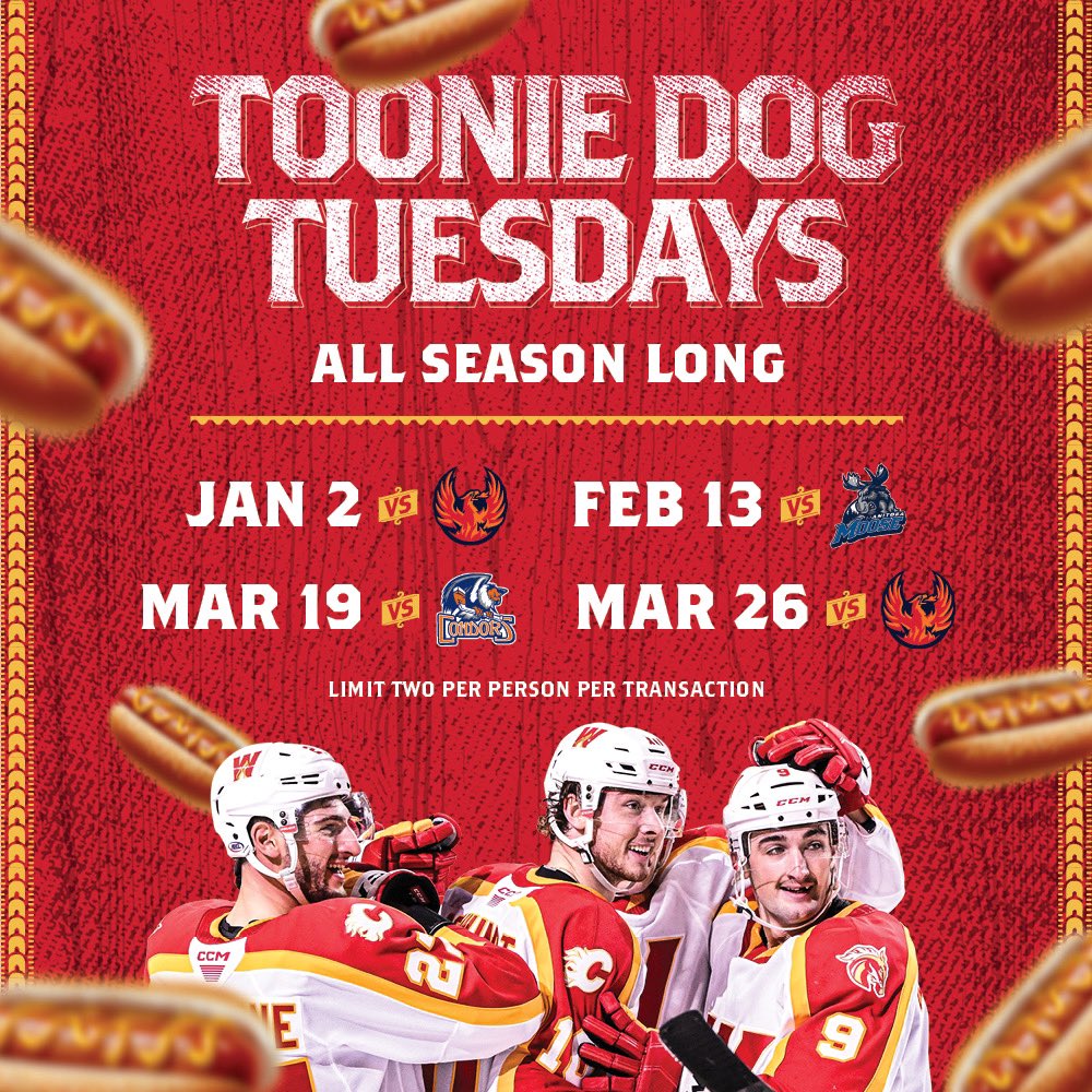 AHLWranglers's tweet photo. Our New Year’s resolution?!

TOONIE DOG TUESDAYS FOR THE REST OF THE SEASON STARTING JAN 2! 🙌 🌭 

🎟️: https://t.co/uSFJJ8NHdZ https://t.co/SoNXEeLmkr